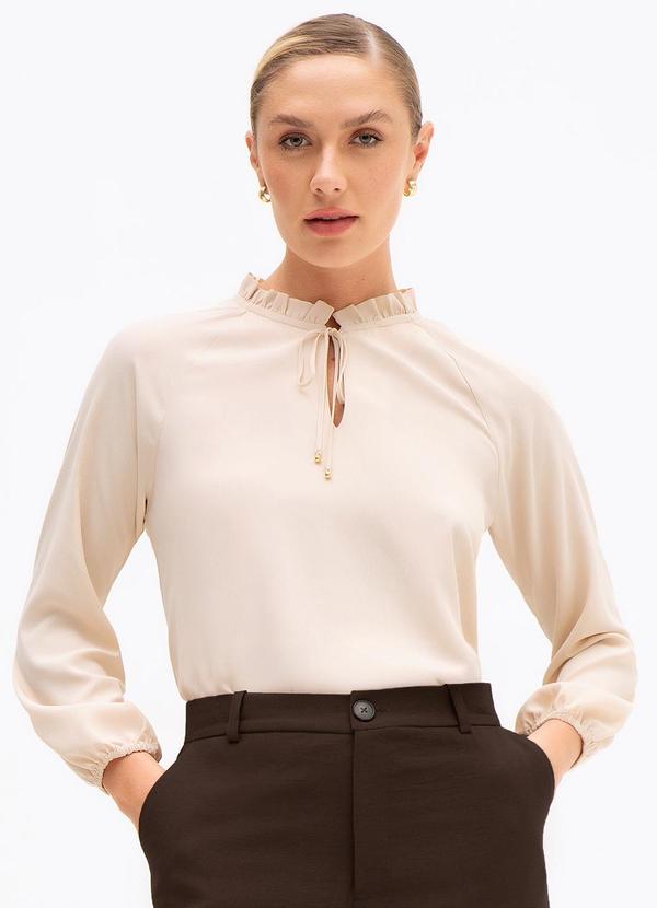 Principessa - Blusa Manga Longa com Gola de Babado Aveia Gloriana 1