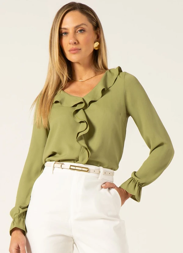 Principessa - Blusa Manga Longa com Babados Licia Alecrim