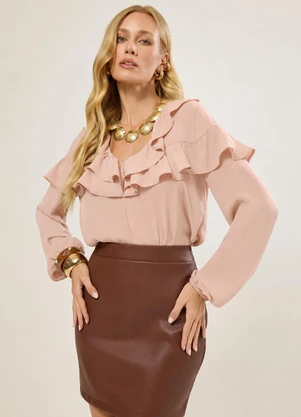 Naguchi - Blusa Manga Longa com Babados Nude Rosado - NAGUCHI