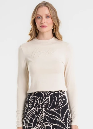 Rovitex - Blusa Manga Longa com Bordado Bege - ROVITEX