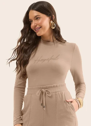 Rovitex - Blusa Manga Longa com Bordado Marrom - ROVITEX