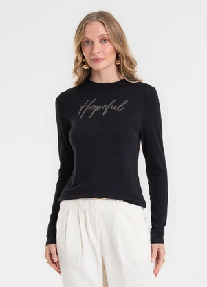 Rovitex - Blusa Manga Longa com Bordado Preto - ROVITEX