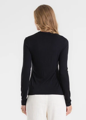 Rovitex - Blusa Manga Longa com Bordado Preto - ROVITEX