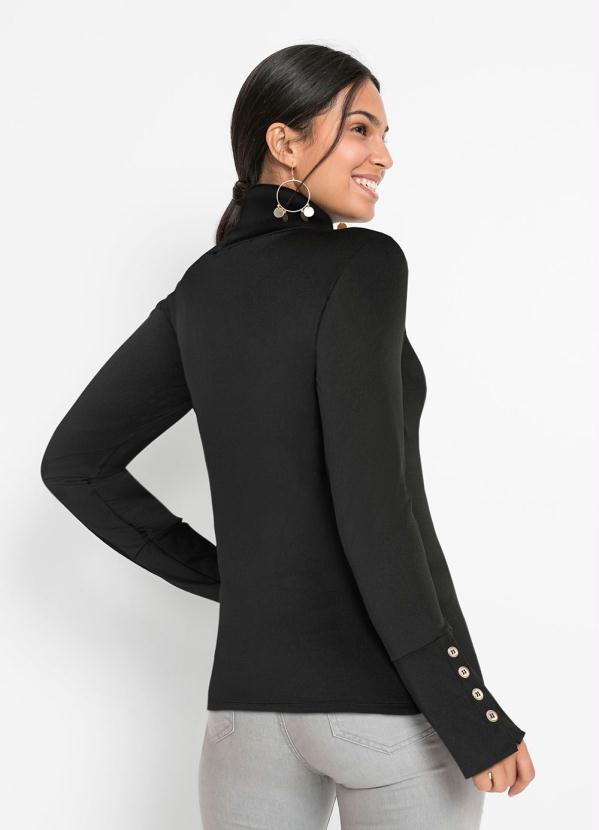 bonprix - Blusa Manga Longa com Botões Preta 2