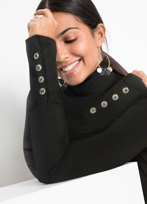 bonprix - Blusa Manga Longa com Botões Preta 3