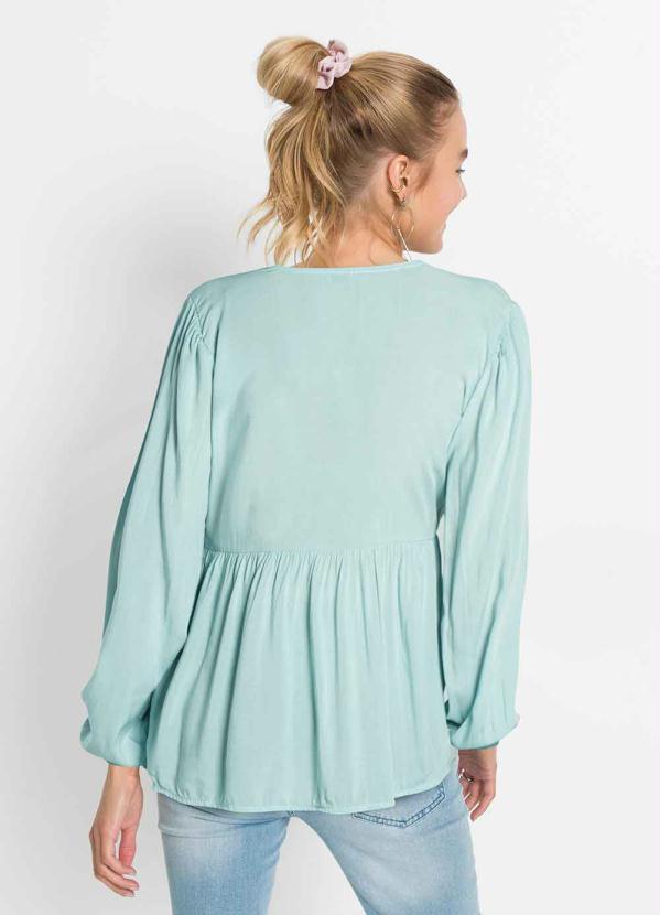 Outlet - Blusa Manga Longa com Decote Tanspassado Azul 6