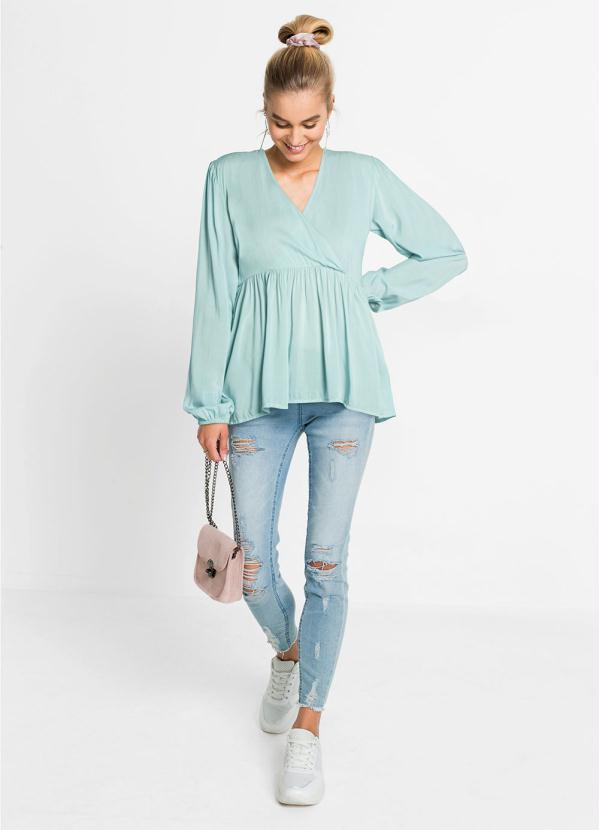 Outlet - Blusa Manga Longa com Decote Tanspassado Azul 5