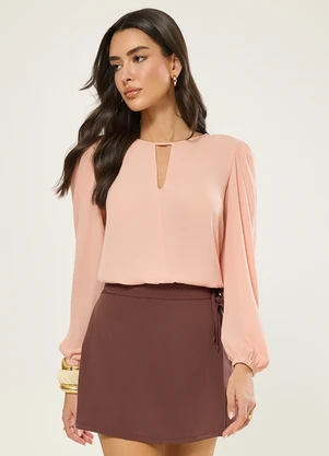 Naguchi - Blusa Manga Longa com Decote V Nude Rosado - NAGUCHI