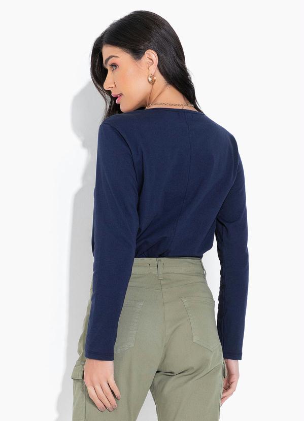 Queima Estoque - Blusa Manga Longa com Estampa Azul Marinho 4
