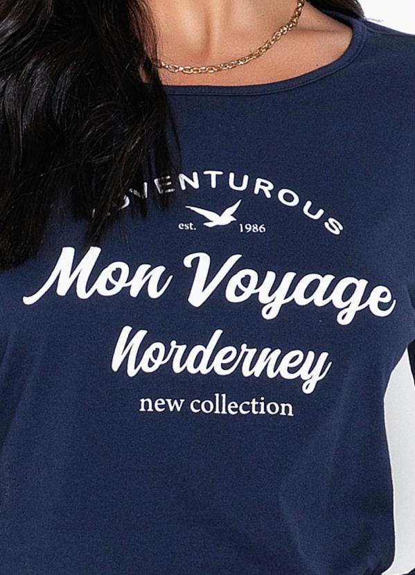 Queima Estoque - Blusa Manga Longa com Estampa Azul Marinho 3