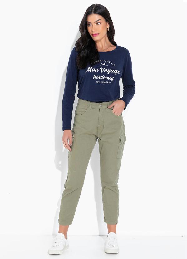 Queima Estoque - Blusa Manga Longa com Estampa Azul Marinho 2