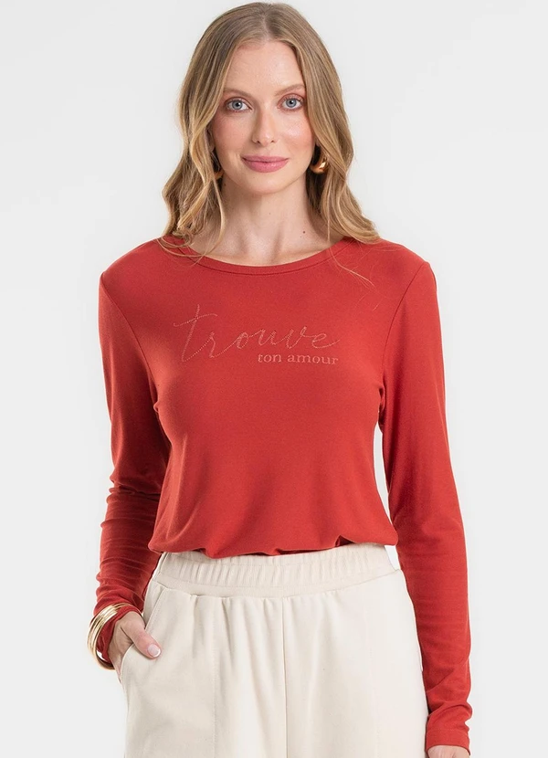 Rovitex - Blusa Manga Longa com Estampa Laranja 4