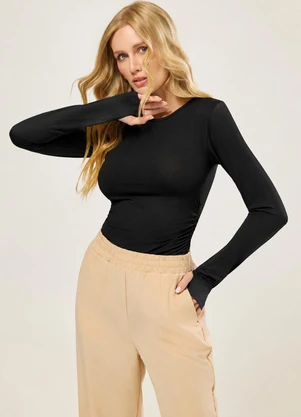 Naguchi - Blusa Manga Longa com Franzidos Preto - NAGUCHI