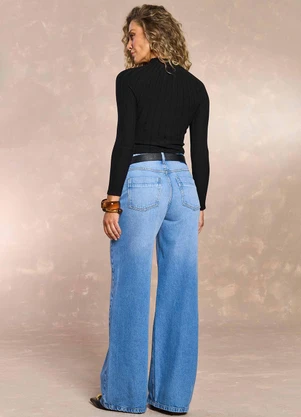 Doce Trama - Blusa Manga Longa com Gola Média Preto - DOCE TRAMA
