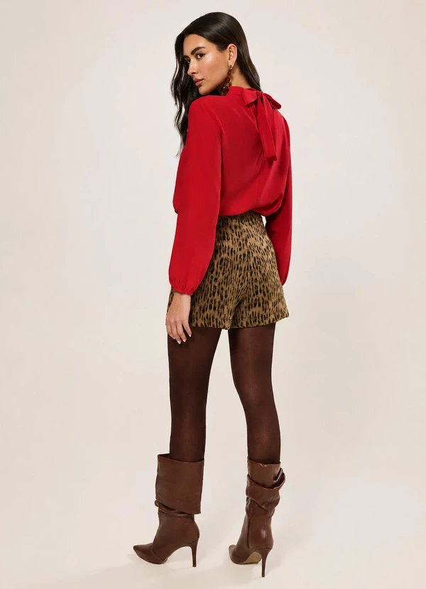 Naguchi - Blusa Manga Longa com Gola Vermelho Chilly