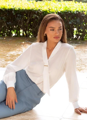 Principessa - Blusa Manga Longa em Viscose Off White Elenice - PRINCIPESSA