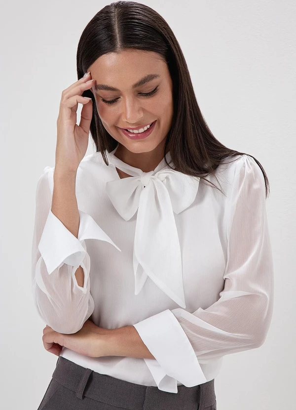 Principessa - Blusa Manga Longa com Laço Off White Rosali 5