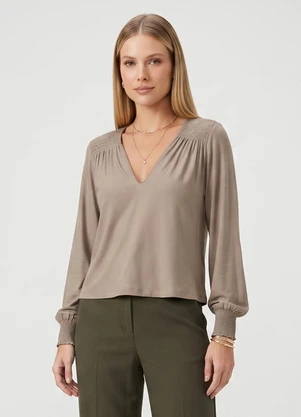Endless - Blusa Manga Longa com Lastex Marrom - ENDLESS