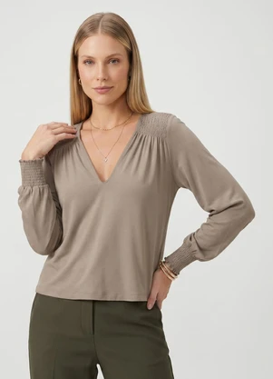 Endless - Blusa Manga Longa com Lastex Marrom - ENDLESS