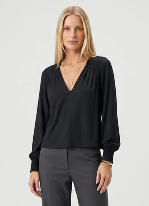 Endless - Blusa Manga Longa com Lastex Preto - ENDLESS