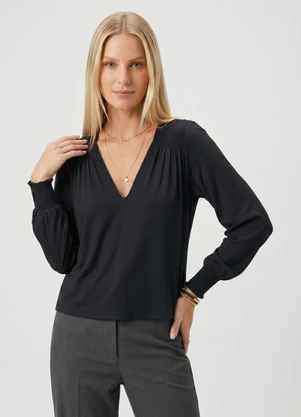 Endless - Blusa Manga Longa com Lastex Preto - ENDLESS