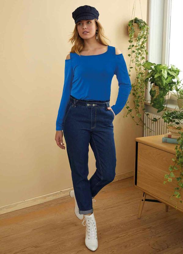 Outlet - Blusa Manga Longa com Ombro de Fora Azul 4