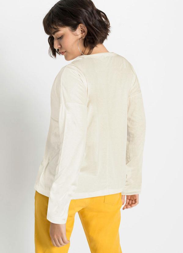 bonprix - Blusa Manga Longa com Peitilho Off White 2