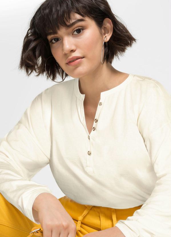 bonprix - Blusa Manga Longa com Peitilho Off White 3