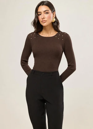Naguchi - Blusa Manga Longa com Perolas Chocolate - NAGUCHI