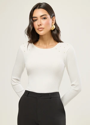 Naguchi - Blusa Manga Longa com Perolas Off White - NAGUCHI
