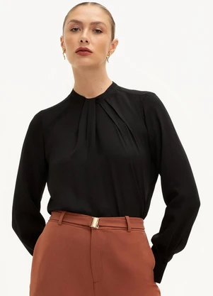 Principessa - Blusa Manga Longa com Pregas Preto Vivi - PRINCIPESSA