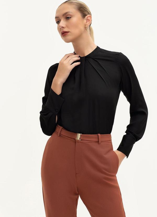 Principessa - Blusa Manga Longa com Pregas Preta Vivi 5