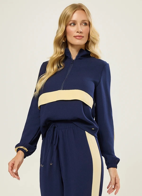 Naguchi - Blusa Manga Longa com Recortes Legion Blue
