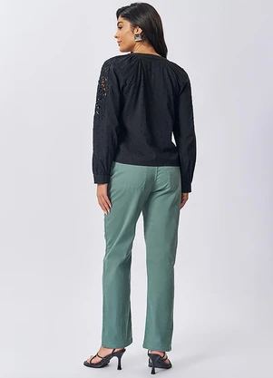 Doce Trama - Blusa Manga Longa com Renda Preto - DOCE TRAMA