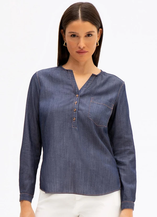 Principessa - Blusa Manga Longa Comfy Azul Jeans Desiree