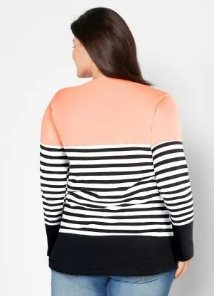 bonprix - Blusa Manga Longa Coral/Preto - BONPRIX