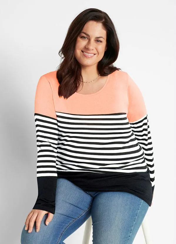 bonprix - Blusa Manga Longa Coral/Preto 4