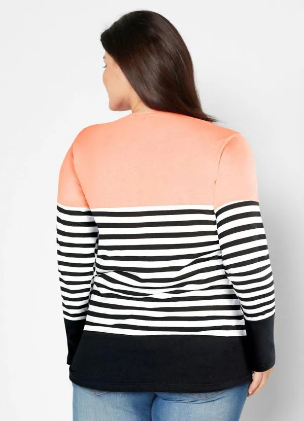 bonprix - Blusa Manga Longa Coral/Preto 5