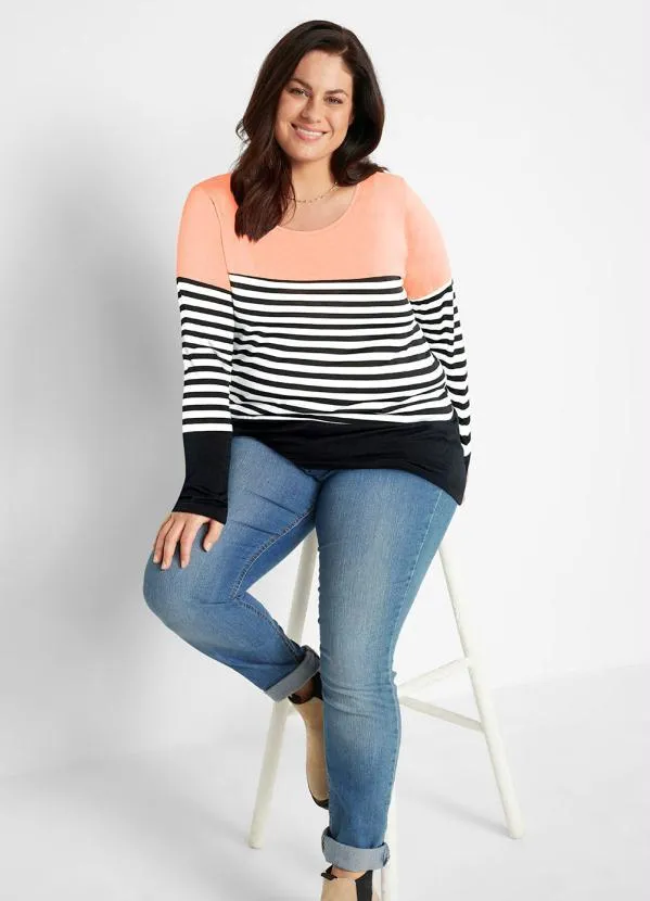 bonprix - Blusa Manga Longa Coral/Preto 6