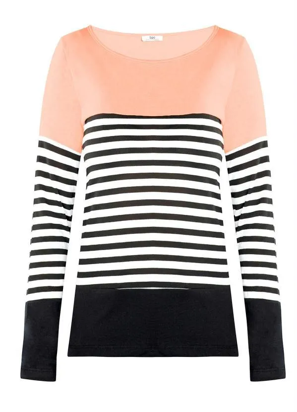 bonprix - Blusa Manga Longa Coral/Preto 8