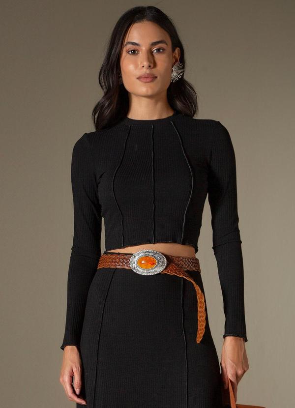 Use Modo - Blusa Manga Longa Costura Aparente Preto