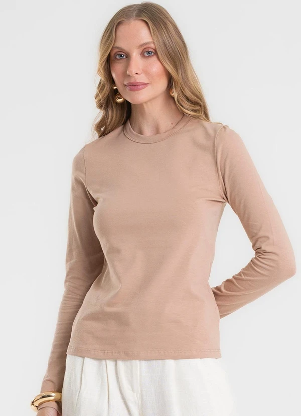 Rovitex - Blusa Manga Longa Cotton Básica Marrom 4