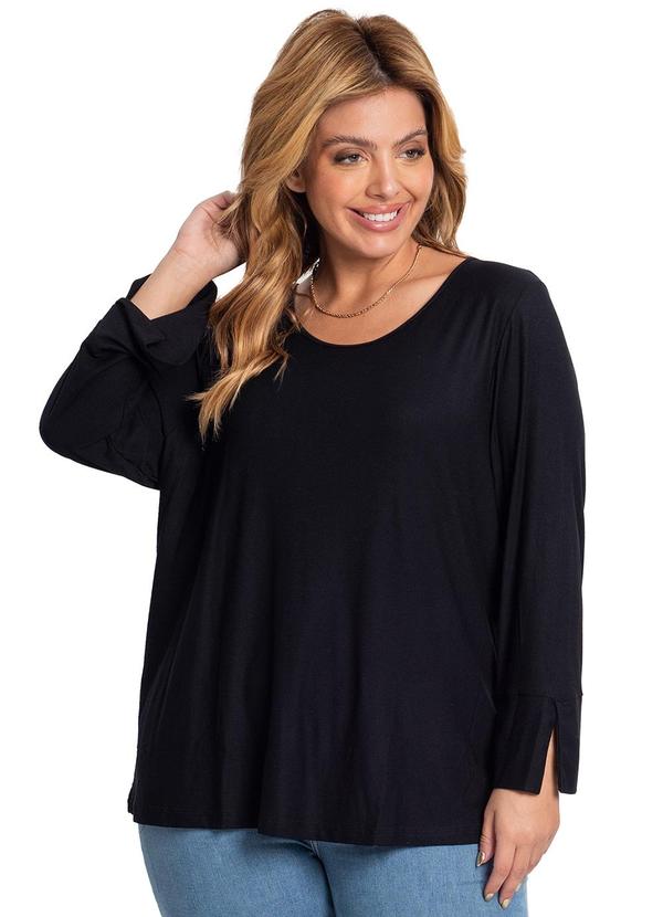 Infinita Cor - Blusa Manga Longa Crepe Viscose Preto