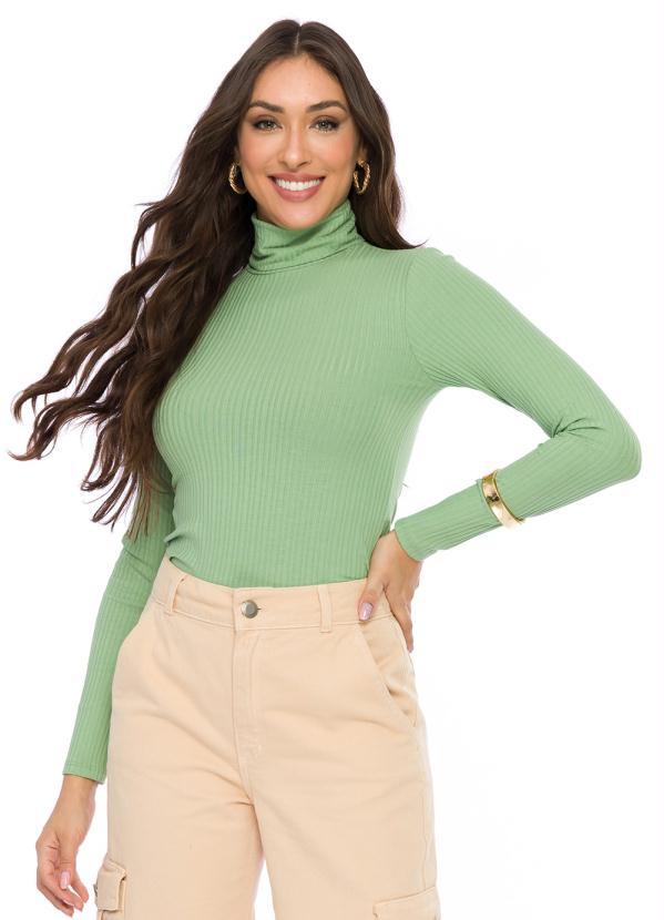 Doce Trama - Blusa Manga Longa de Ribana Canelada Verde