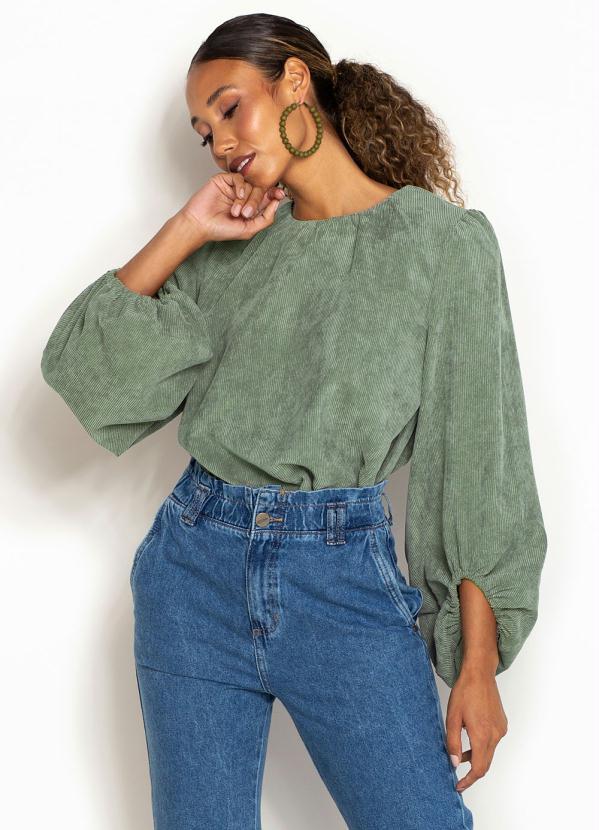 Hering - Blusa Manga Longa de Veludo Cotelê Verde