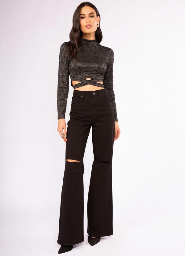 Doce Trama - Blusa Manga Longa de Viscose com Lurex Preto 3