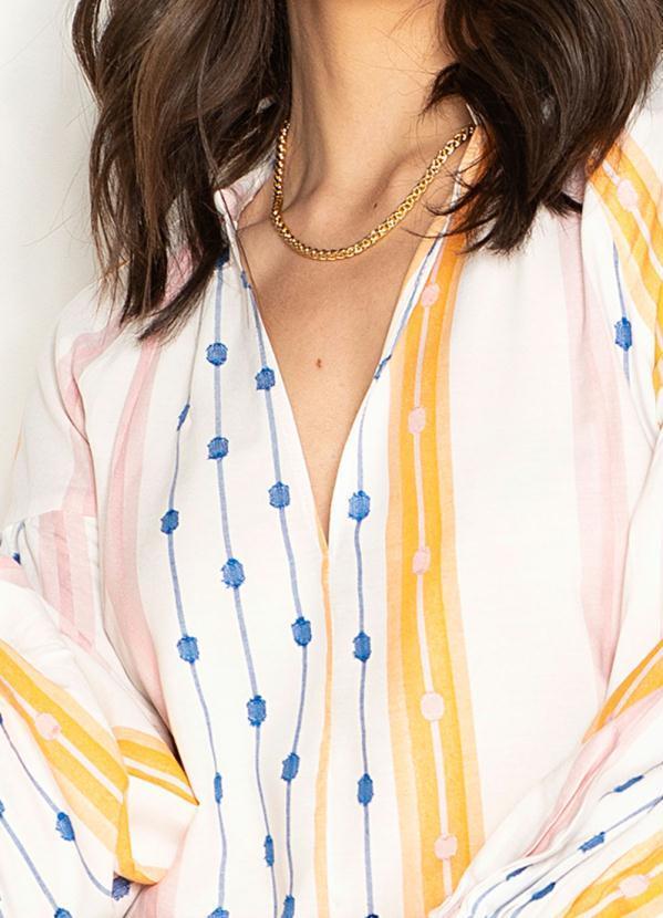 Maria Filó - Blusa Manga Longa de Viscose Listra Color Bege 11