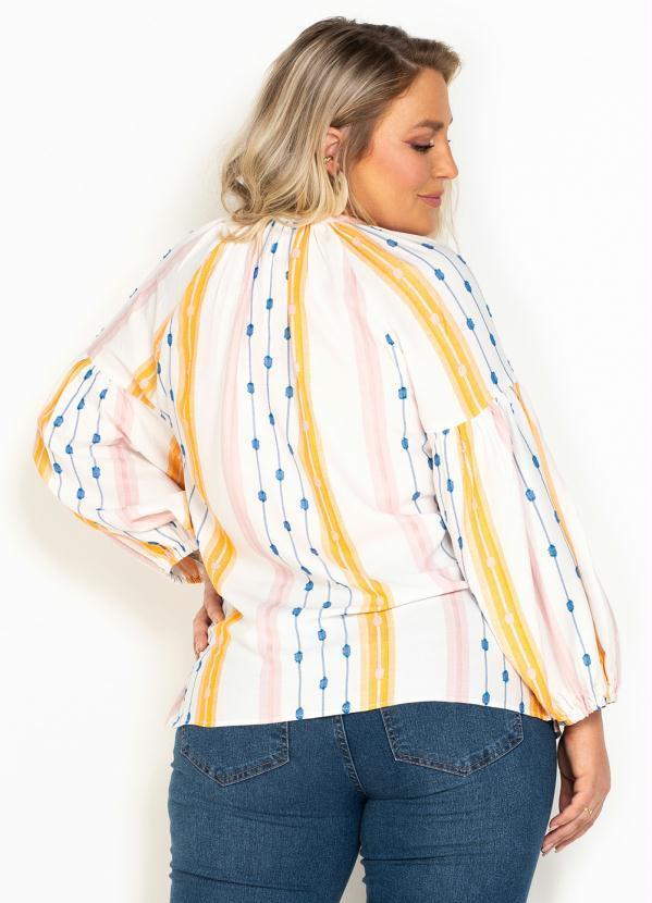 Maria Filó - Blusa Manga Longa de Viscose Listra Color Bege 3