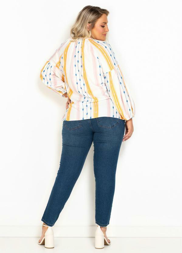 Maria Filó - Blusa Manga Longa de Viscose Listra Color Bege 9