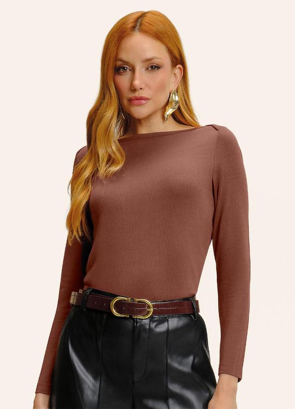 Endless - Blusa Manga Longa Decote Canoa Marrom